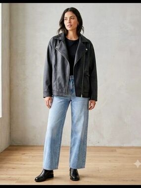 Universal Thread Black Faux Leather Moto Biker Jacket Size Large